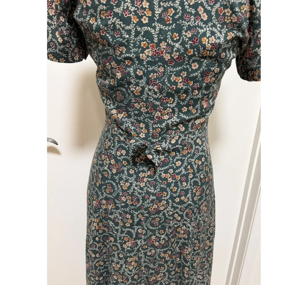 Vintage Rampage Floral Maxi Dress Green Rayon Button Front Tie Back Cottage 90s